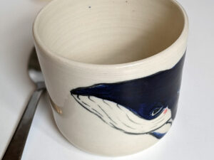 white porcelain whale cup handmade pottery