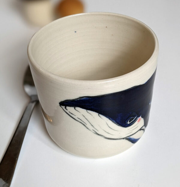 white porcelain whale cup handmade pottery