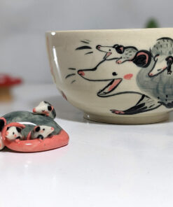 custom ceramic order : opossum mamas bowl and figurine