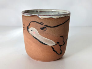 otter cup red clay white glaze cute ceramics kness