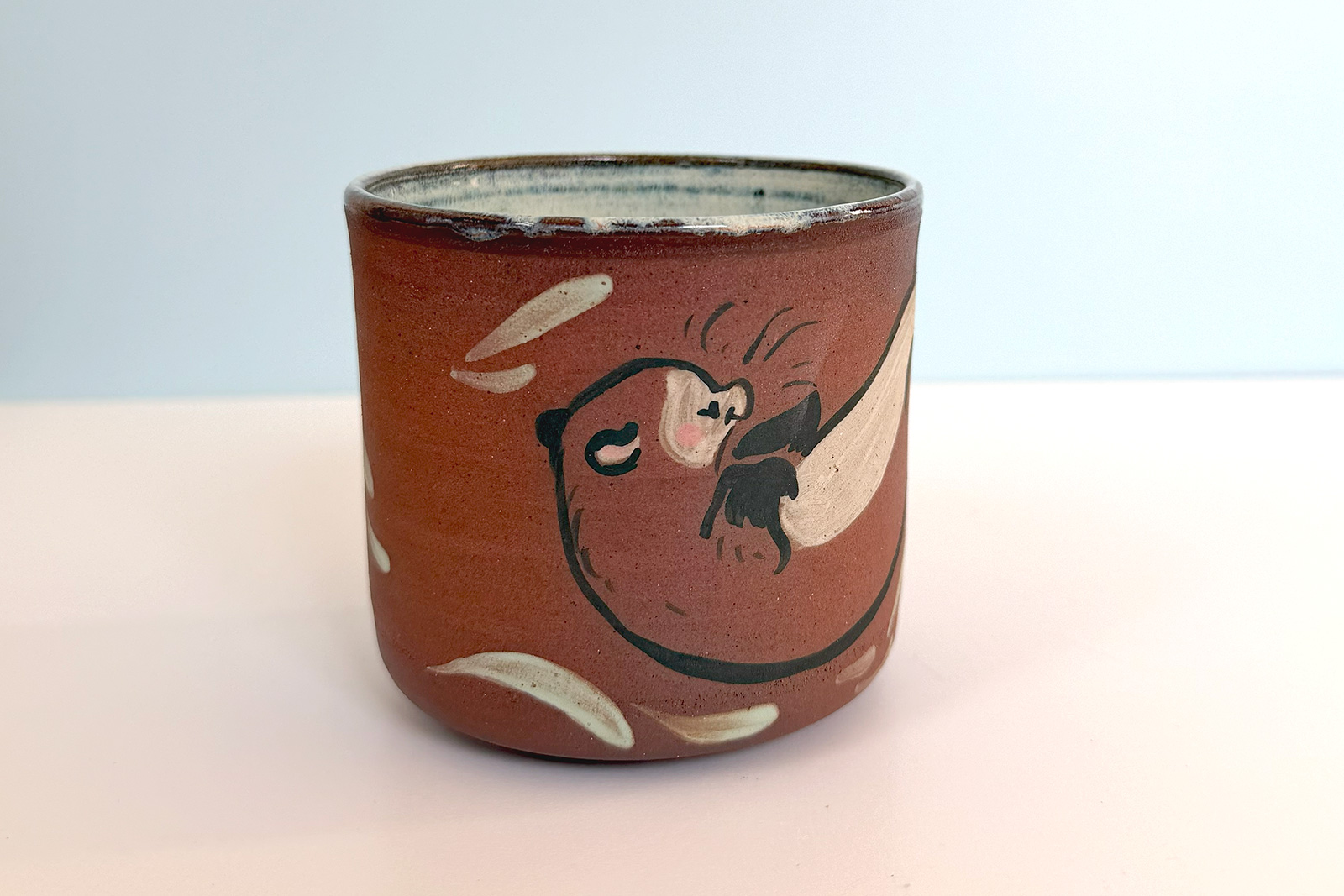otter cup red clay white glaze cute ceramics kness