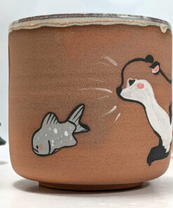 otter cup red clay white glaze cute ceramics kness