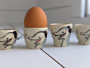 opossum egg cup cute handmade kness