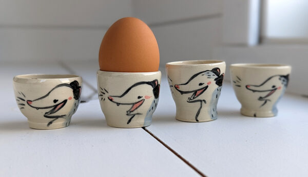 opossum egg cup cute handmade kness