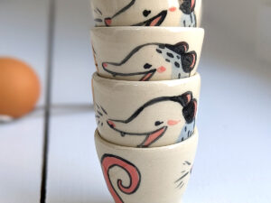 opossum egg cup cute handmade kness
