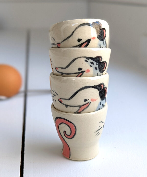 opossum egg cup cute handmade kness