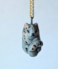 Adorable sleepy cat porcelain pendant