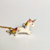 adorable porcelain pendant unicorn with rainbow mane and tail, gold, handmade, one of a kind by kness