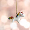adorable porcelain pendant unicorn with rainbow mane and tail, gold, handmade, one of a kind by kness