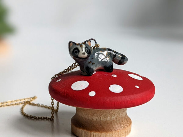 raccoon pendant porcelain