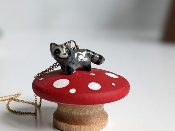 raccoon pendant porcelain