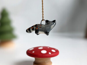raccoon pendant porcelain