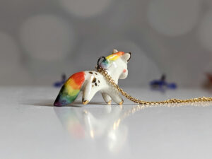 porcelain pendant unicorn rainbow