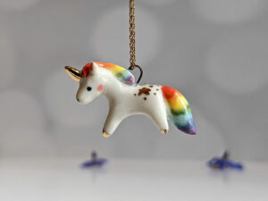 porcelain pendant unicorn rainbow