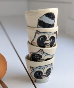 raccoon egg cup cute handmade kness