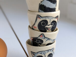 raccoon egg cup cute handmade kness