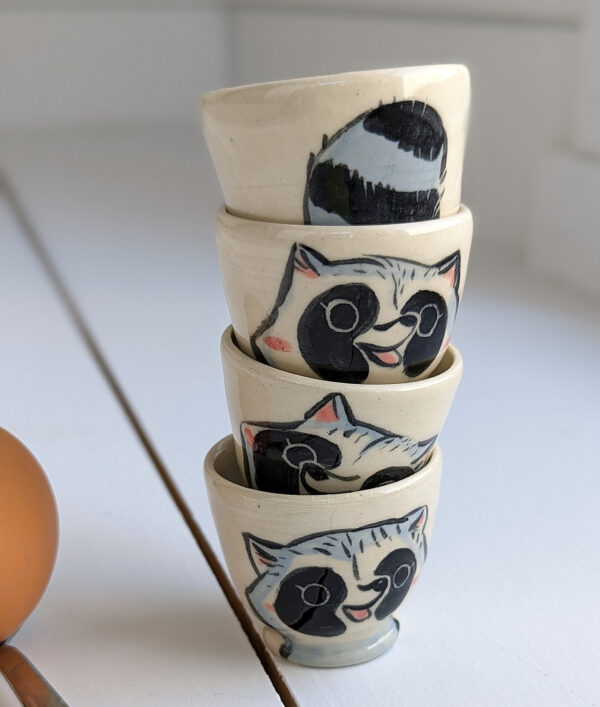 raccoon egg cup cute handmade kness