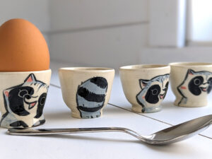 raccoon egg cup cute handmade kness