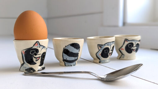 raccoon egg cup cute handmade kness