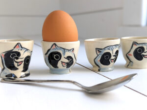 raccoon egg cup cute handmade kness