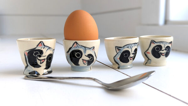 raccoon egg cup cute handmade kness