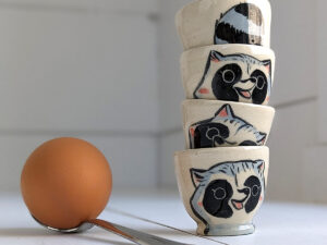 raccoon egg cup cute handmade kness