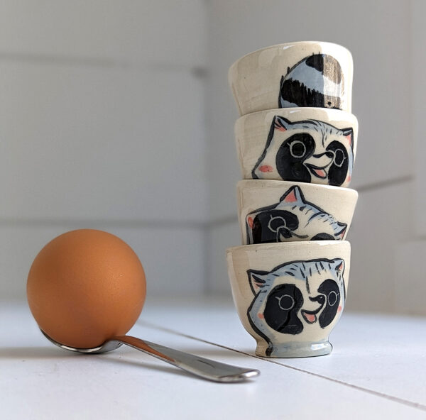 raccoon egg cup cute handmade kness