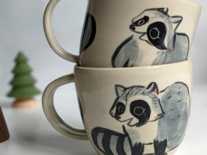 stoneware mug raccoons