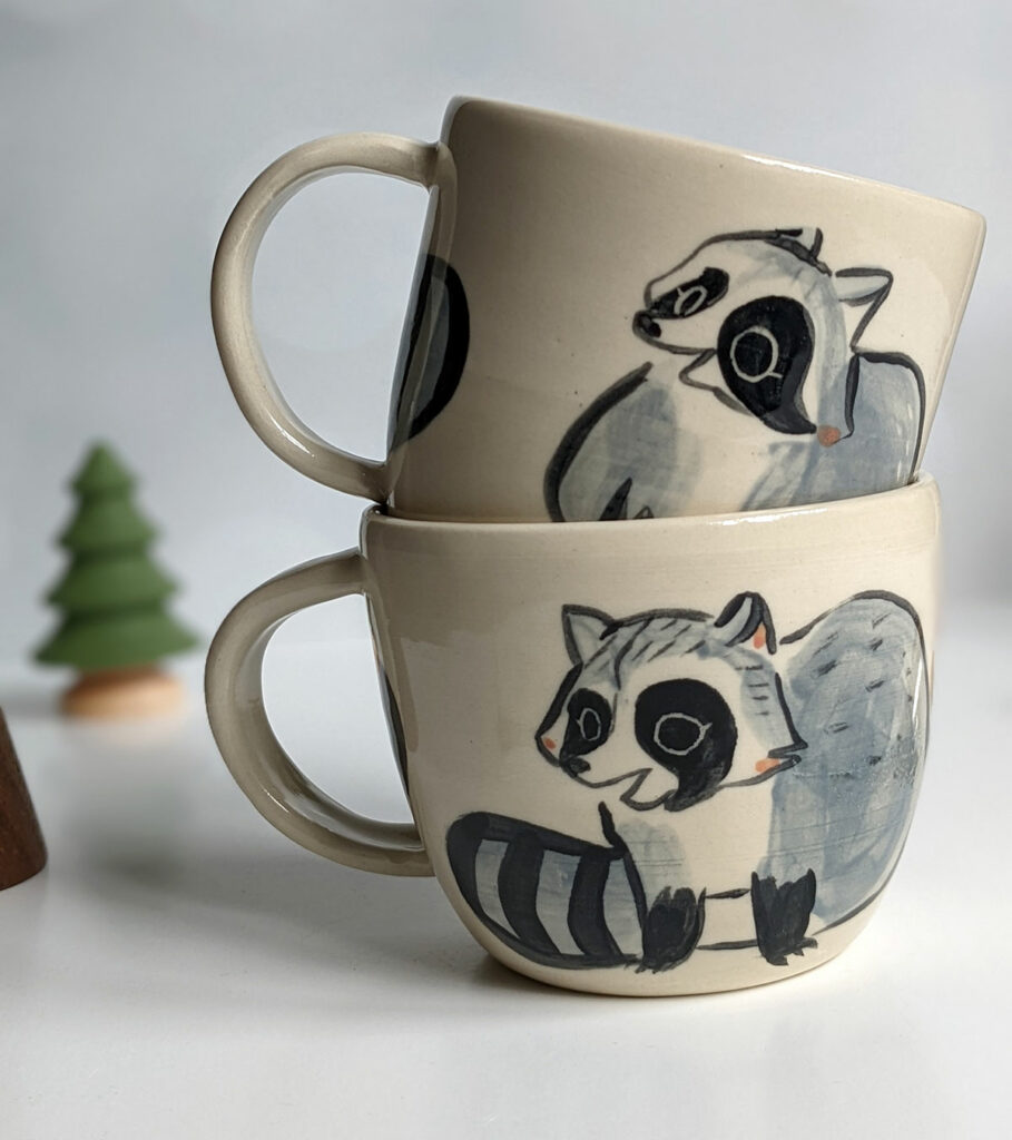 stoneware mug raccoons