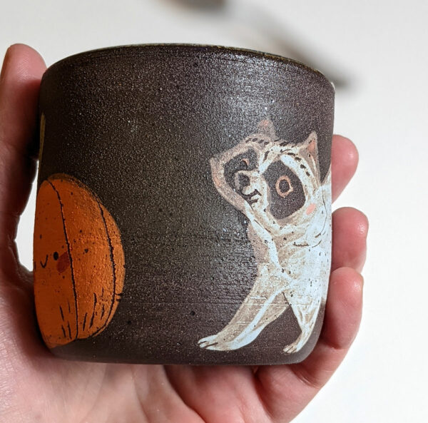 raccoon cup black clay