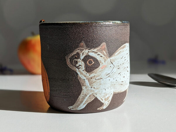 raccoon cup black clay