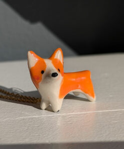 cute corgi porcelain pendant handmade by kness