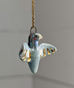 porcelain pigeon pendant handmade and cute with pearl and gold