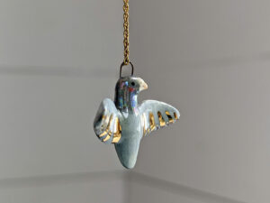 porcelain pigeon pendant handmade and cute with pearl and gold