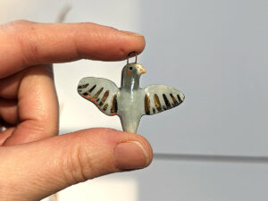 porcelain pigeon pendant handmade and cute with pearl and gold