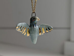 porcelain pigeon pendant handmade and cute with pearl and gold