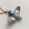 porcelain pigeon pendant handmade and cute with pearl and gold