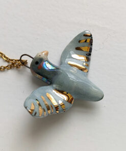 porcelain pigeon pendant handmade and cute with pearl and gold