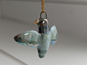 porcelain pigeon pendant handmade and cute with pearl and gold