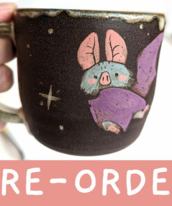 pre order black stoneware mug with bats