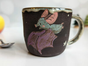 cute bat mug handmade black stoneware