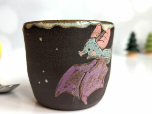 cute bat mug handmade black stoneware