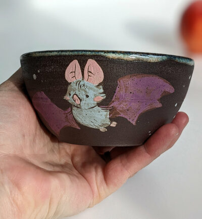 bat bowl black stoneware