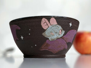 bat bowl black stoneware