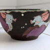 black stoneware handmade bowl with bats cute kness