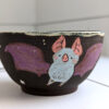 black stoneware handmade bowl with bats cute kness