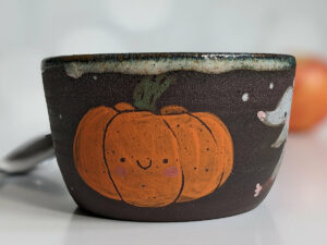 opossum pumpkin cute black stoneware bowl