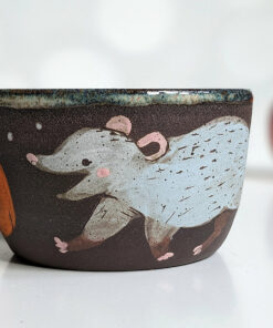 opossum pumpkin cute black stoneware bowl
