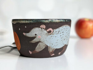 opossum pumpkin cute black stoneware bowl