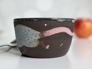 opossum pumpkin cute black stoneware bowl